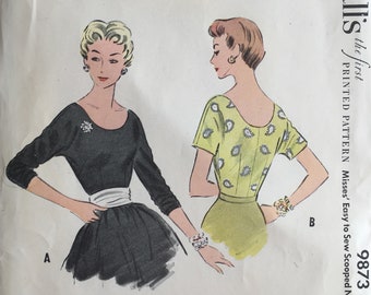1950's Scooped Neck Blouse UNCUT Vintage Sewing Pattern McCall's 9873 Bust 34 RF0059