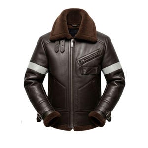 Handmade B3 Bomber Jacket: Men’s Brown Shearling Leather Aviator Coat