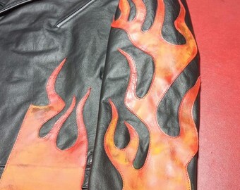 Spiked Black Flame Leather Jacket: Gothic Punk Biker Costume - Etsy