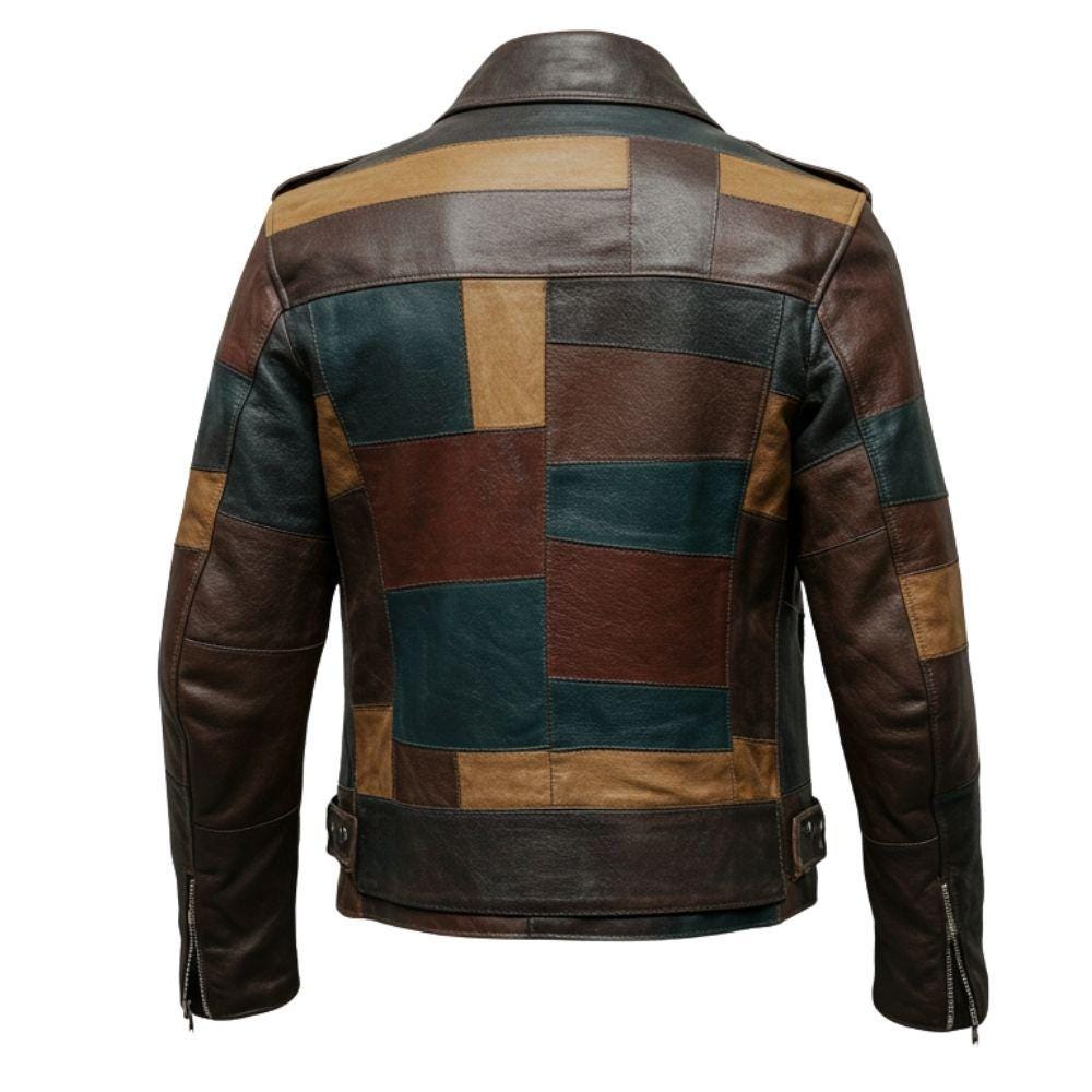 Men's Patchwork Sheepskin Biker Jacket: Black & Tan Leather - Etsy