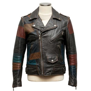 国内で当店のみ F2CE - Patchwork Vintage Biker Leather Jacket Patchwork Leather Jacket - Etsy
