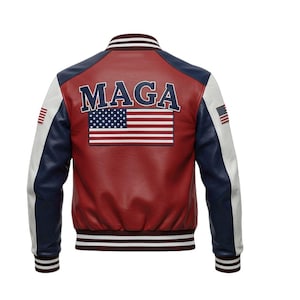 Handmade Sheepskin Leather Varsity Jacket: Red White Blue Bomber