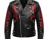 Spiked Black Flame Leather Jacket: Gothic Punk Biker Costume - Etsy