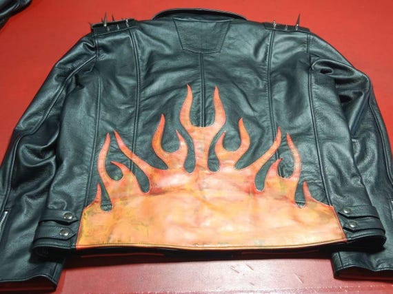 Spiked Black Flame Leather Jacket: Gothic Punk Biker Costume - Etsy