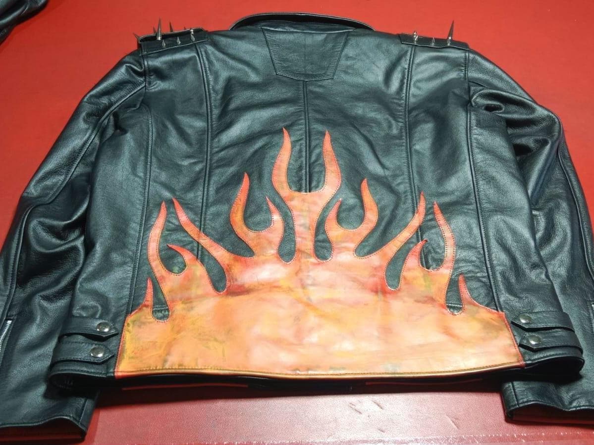 archive black flame Leather jacket 黒 Spiked Black Flame Leather Jacket: Gothic Punk Biker Costume - Etsy