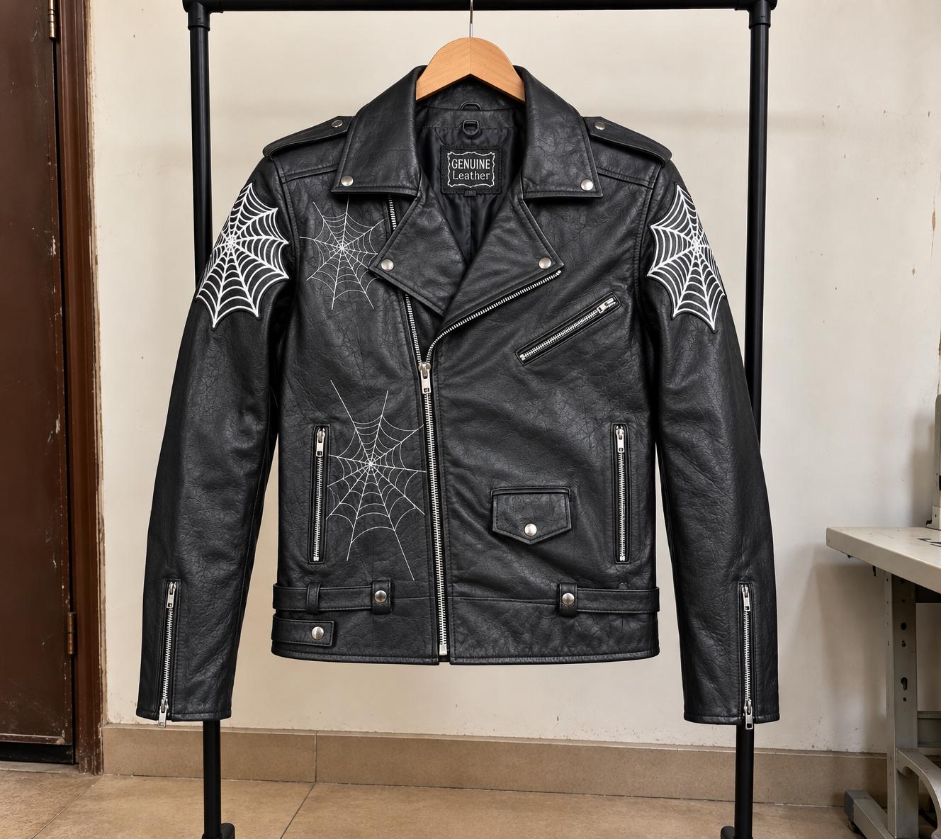 Black Leather Spiderweb Biker Jacket: Gothic Halloween Costume - Etsy