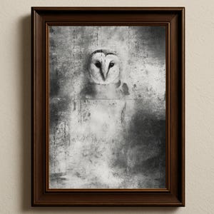 Krafttier Eule, mystischer Begleiter in Monochrom | Verträumte Eule, Wandbild, Deko, Waldtier, Deko, digital