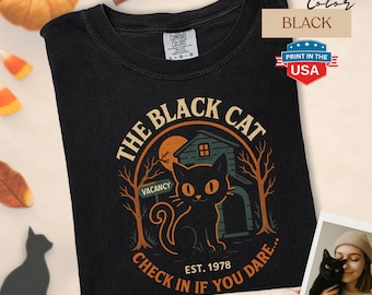 The Black Cat - Haunted House - Spooky Vintage Style Shirt - Autumn Top for Cat Lovers