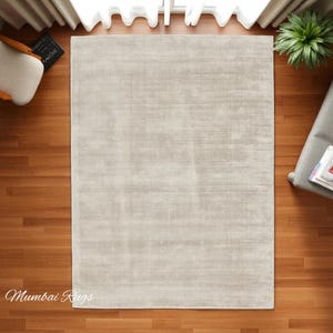 Ivory Viscose Handmade Rug | Modern Shiny Carpet |  Luxurious Handmade Area Rug Floor Decor Rug Area Carpet Minimalist Rug Living Room