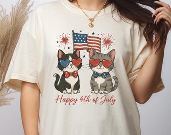 Patriotic Cat 4th of July T-Shirt, Retro USA Graphic