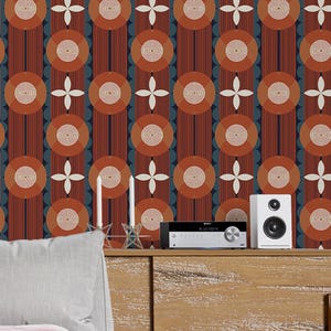 Papier peint géométrique moderne Mid-Century : décoration murale rétro autocollante