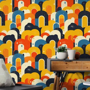 Geometric Arch Peel and Stick Wallpaper: Retro Abstract Wall Mural