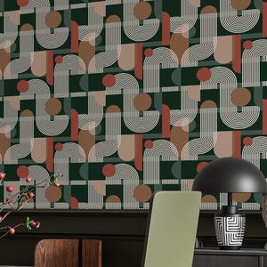Mid Century Modern Geometric Wallpaper: Retro Peel and Stick Wall Mural