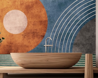 Papel pintado autoadhesivo geométrico moderno, papel pintado retro abstracto para la decoración del baño