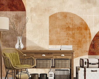 Papel pintado con arco geométrico de terracota, papel pintado abstracto en tonos tierra cálidos