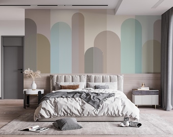 Papel pintado geométrico en tonos pastel suaves, decoración de pared minimalista escandinava autoadhesiva