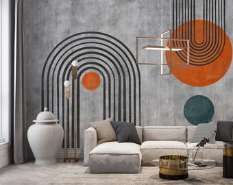 Papel pintado geométrico retro, decoración de pared autoadhesiva para salón moderno