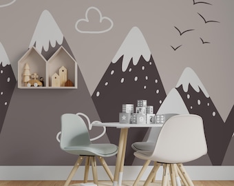 Papel pintado infantil de montaña escandinavo, mural bohemio para habitación infantil, decoración minimalista de pared de aventuras