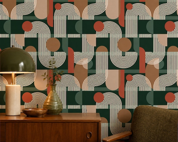 Mid Century Modern Wallpaper, Geometric Contact Paper, Retro Furniture Wrap, Bubble Free Vinyl