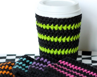 Reusable Coffee Sleeve in Black and Neon Colors- Halloween Color Coffee Sleeve