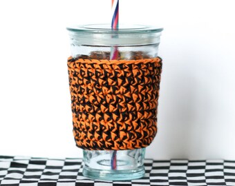 Reusable Coffee Sleeve in Black Marble with Neon Accent Color- Choose your color