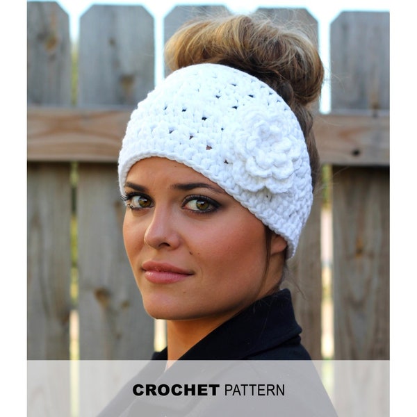 CROCHET PATTERN - Woman's Boho Flower Headband Crochet Pattern- Crocheted Ear Warmer- Instant Download- PDF