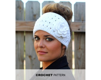 CROCHET PATTERN - Woman's Boho Flower Headband Crochet Pattern- Crocheted Ear Warmer- Instant Download- PDF