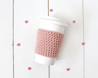 Reusable Coffee Sleeve in Light Pink- Valentine's Day Coffee Sleeve