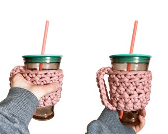 Chunky Coffee Cozy- Choose Your Color- Thick Coffee Sleeve with Hand Rest