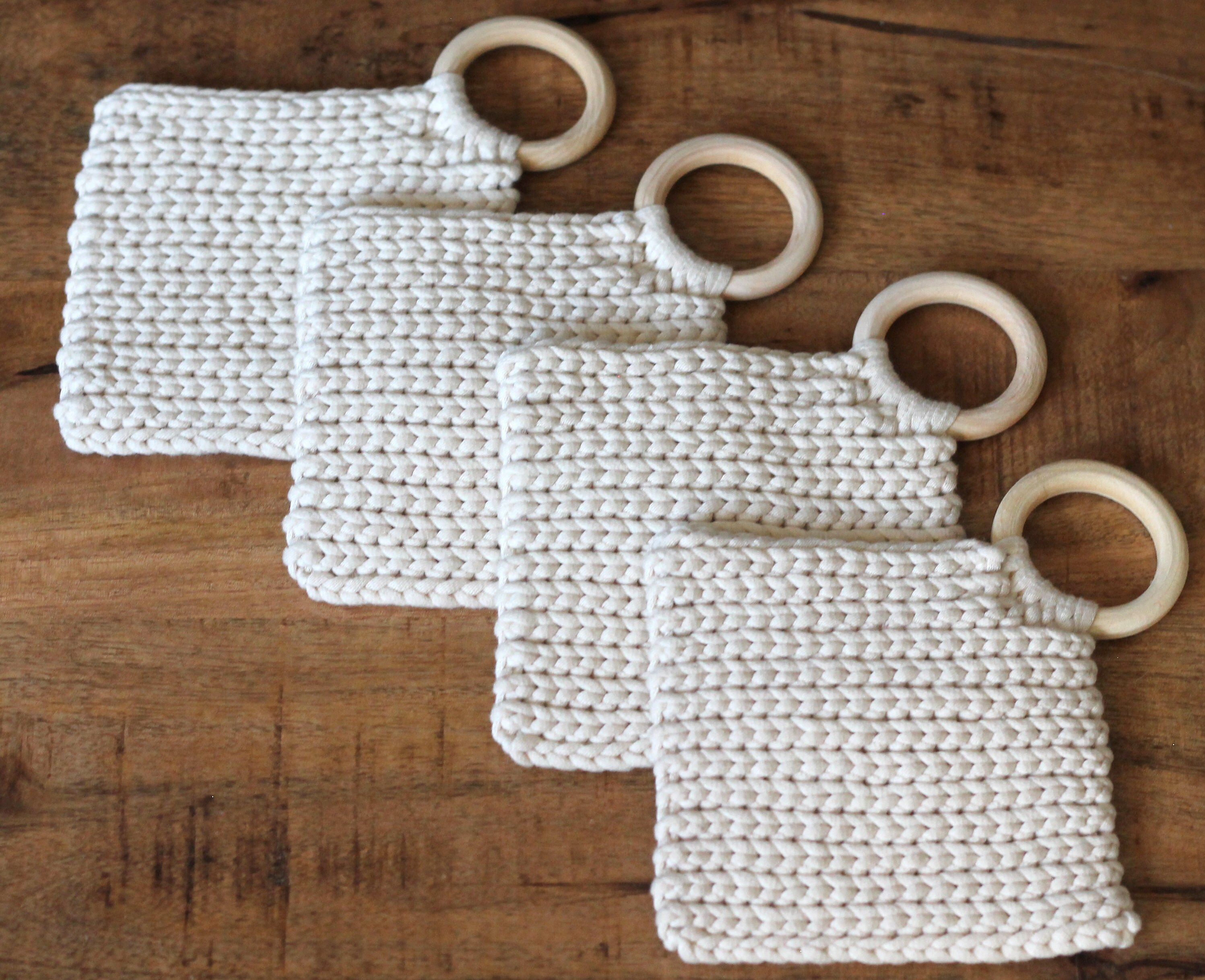 Crocheted Coasters with Wood Rings in Off White or Black Set | Etsy