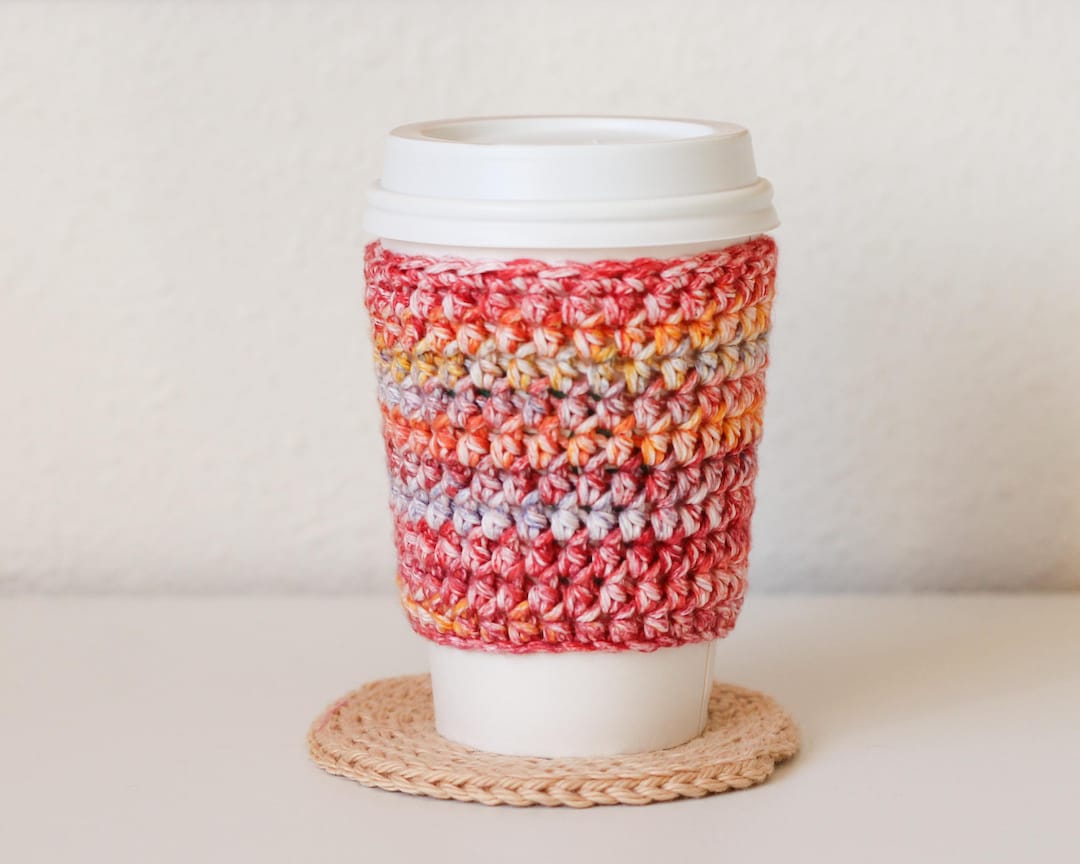 Reusable Java Jackets Reusable Coffee Sleeve in Pink Multicolor- Crocheted Coffee Cozy- Java ...