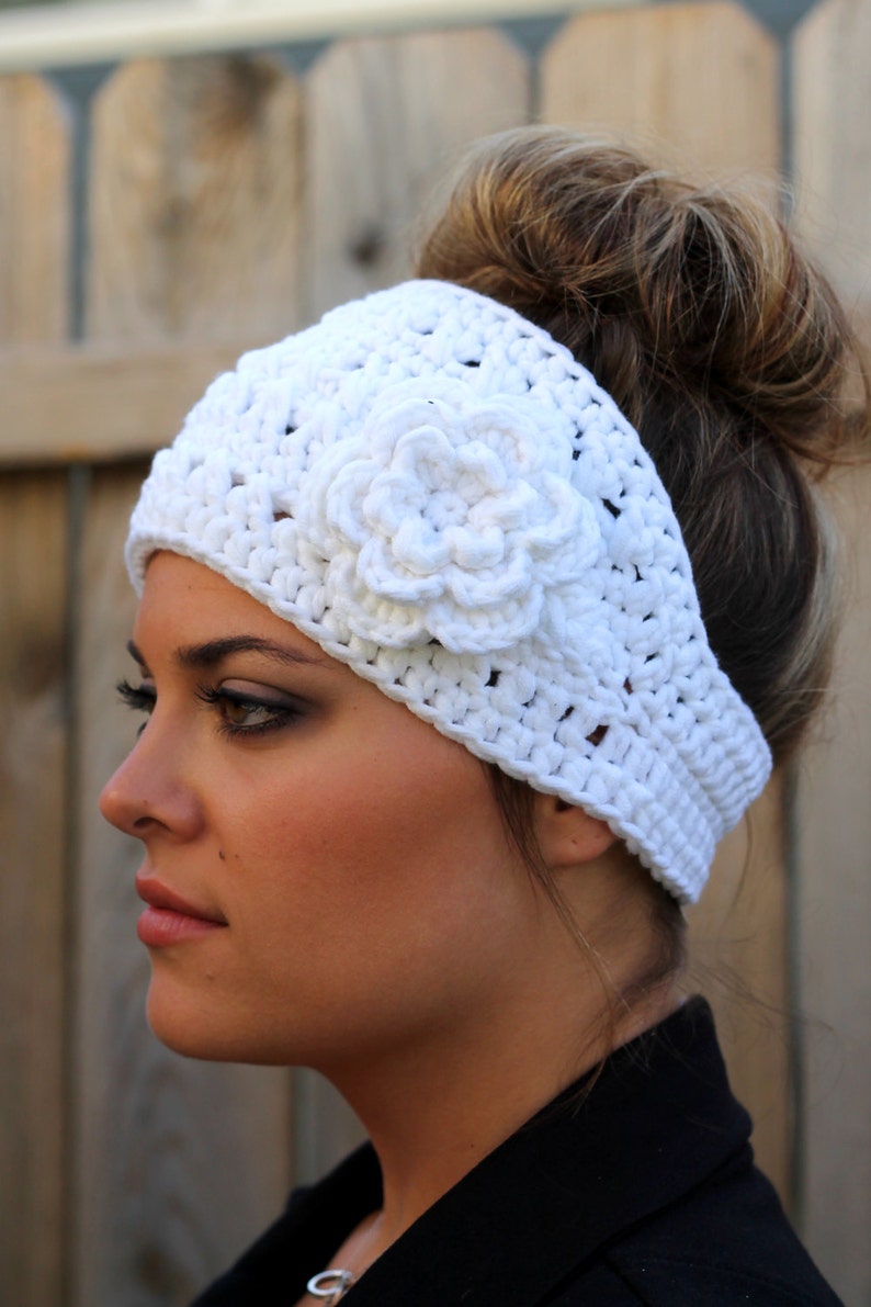 CROCHET PATTERN Woman's Boho Flower Headband Crochet Pattern Crocheted Ear Warmer Instant Download PDF image 4