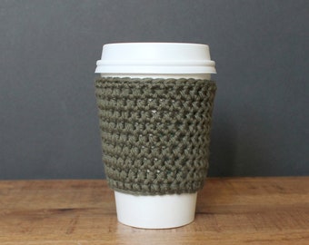 Reusable Coffee Sleeve in Forest Green- Crocheted Coffee Cozy- Java Jacket