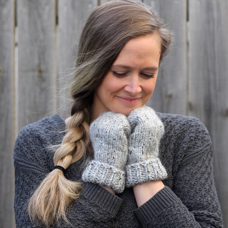 Cozy Knit Wool Mittens Color Grey Marble Grey Warm Handmade Etsy