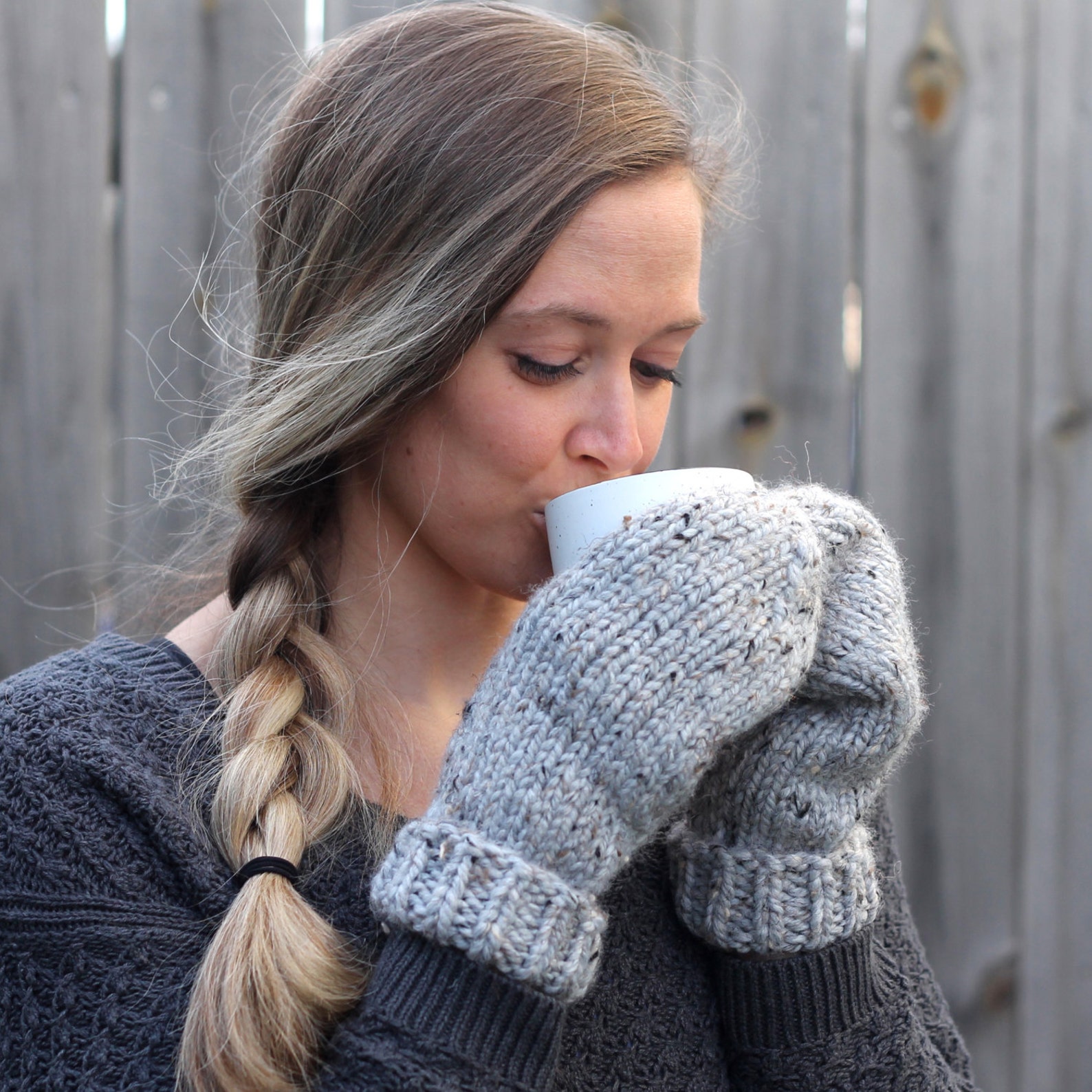 Cozy Knit Wool Mittens Color Grey Marble Grey Warm Handmade Etsy