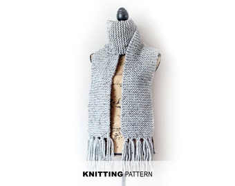 KNITTING PATTERN -Open Dakotah Scarf Pattern with Tassels- Instant Download- PDF File- Digital File