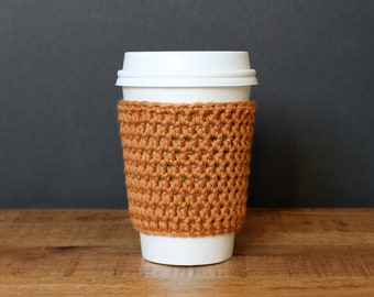 Reusable Coffee Sleeve in Antique Gold- Crocheted Coffee Cozy- Java Jacket