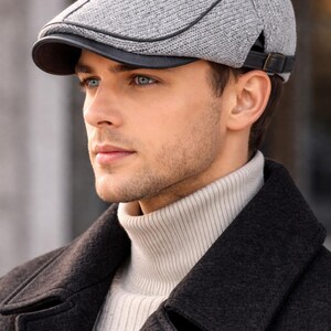 Men’s Newsboy Flat Cap | Warm Knit Beret Hat with Side Buckle | British Style Winter Painter Cap