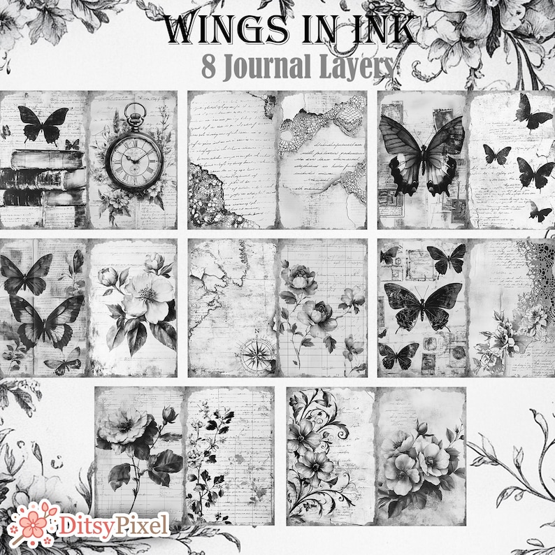 Wings in Ink - Printable Ink Saver Junk Journal Kit With Black and ...