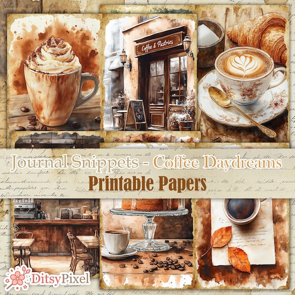 Journal Snippets | Coffee Daydreams - Printable Café Junk Journal Pages, Cappuccinos & Latte Papers