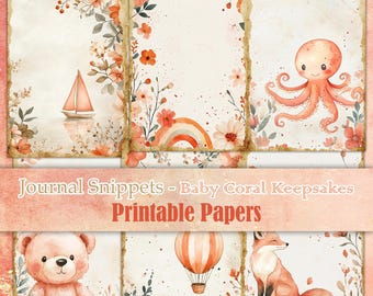 Journal Snippets | Baby Coral Keepsakes - Printable Boho Baby Girl Junk Journal Pages