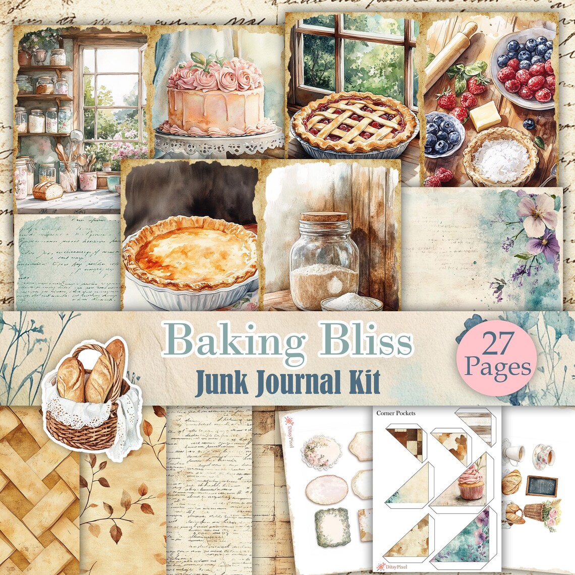 Baking Bliss - Printable Vintage Kitchen Junk Journal Kit With ...