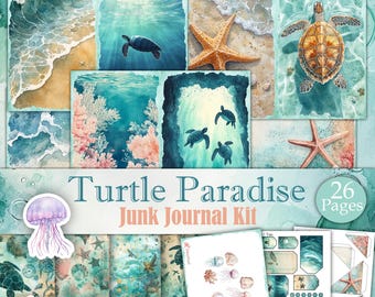 Turtle Paradise - Printable Under The Sea Junk Journal Kit With Scrapbooking Ephemera