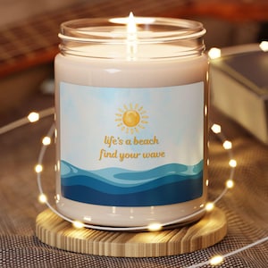 Beach-Inspired Scented Soy Candle &quot;live&#39;s a beach, find your wave&quot;