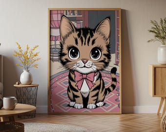 Whimsical Nursery Cat Illustration | Printable Wall Art | Kids Room Decor | Baby Room