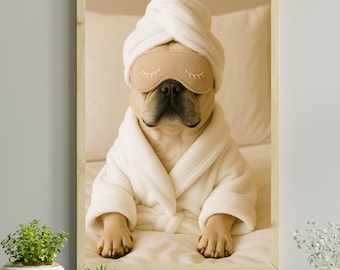 Ritratto di animale domestico personalizzato, divertente arte da bagno, cane in accappatoio, divertente ritratto di cane, arte murale, regalo personalizzato per animali domestici, cane in accappatoio, animale domestico nella vasca da bagno