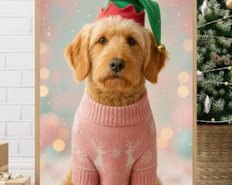 Custom Christmas Dog or Cat Portrait – Festive Digital Pet Art – Personalized Holiday Gift – Printable Wall Art