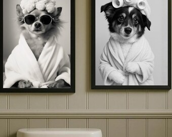 Personalized Pet Portrait – Funny Dog or Cat Bathroom Art, Pet in Bathtub or Toilet, Custom Wall Art Gift