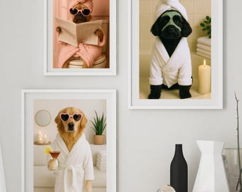 Custom Pet Portrait Photo,Funny Bathroom Art,Dog Reading Newspaper on Toilet,Dog Wall Art,Dog in Toilet,Pet in Bathtub,Personalized pet gift