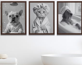 Custom Pet Portrait Photo,Funny Bathroom Art,Dog Reading Newspaper on Toilet,Dog Wall Art,Dog in Toilet,Pet in Bathtub,Personalized pet gift